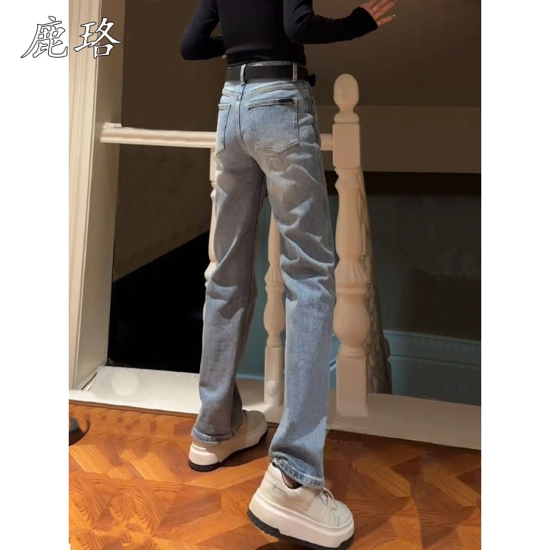 大码女装2025春季高腰复古窄版直筒牛仔裤胖mm宽松显瘦百搭阔腿裤
