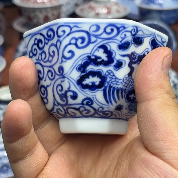 陶摆件景德镇陶瓷仿元开窗龙凤八方杯