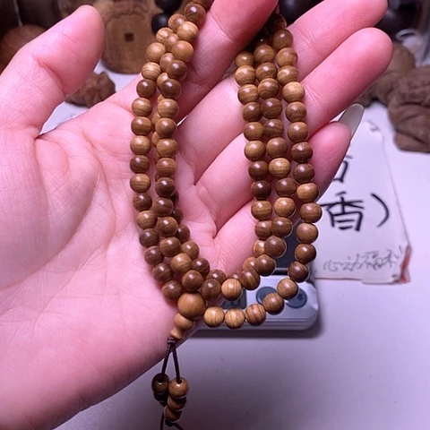 檀香木手串/手链檀香黑肉0.6/108横纹虎皮沉微瑕