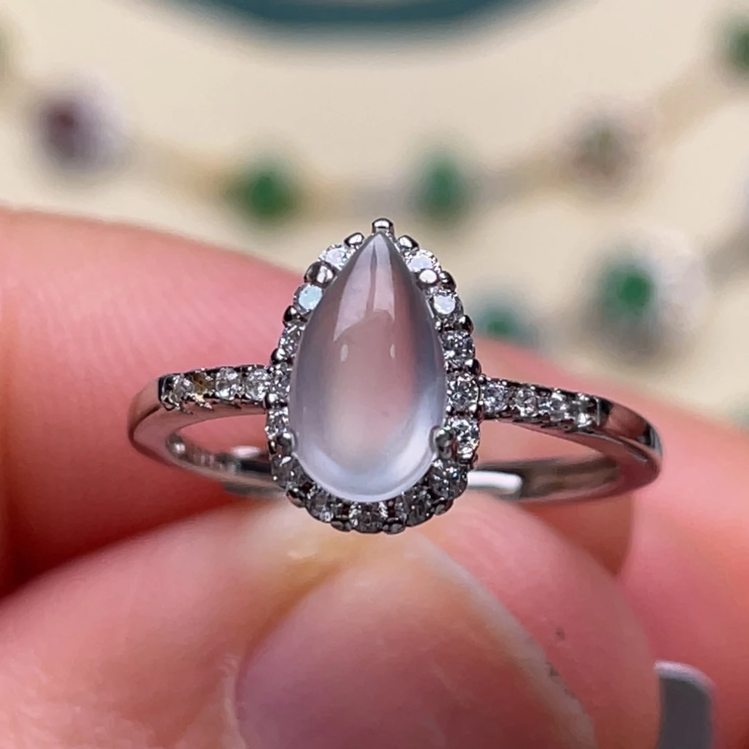 翡翠戒指银S925镶嵌七****5纯天然缅甸翡翠