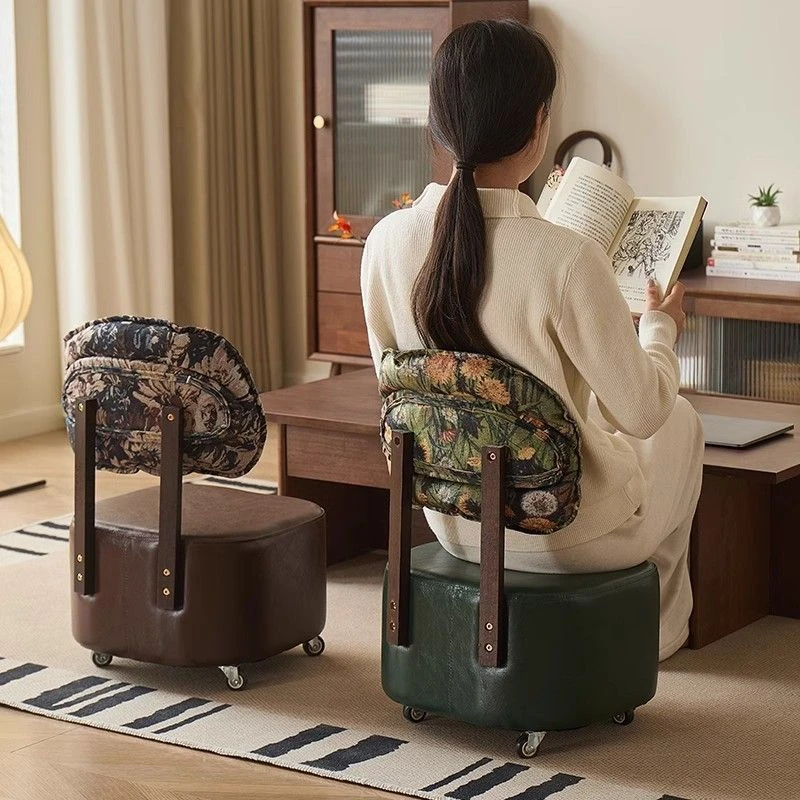 【佛山恒瑞】滑轮逍遥矮凳万向轮家用凳子中古实木旋转溜溜客厅换