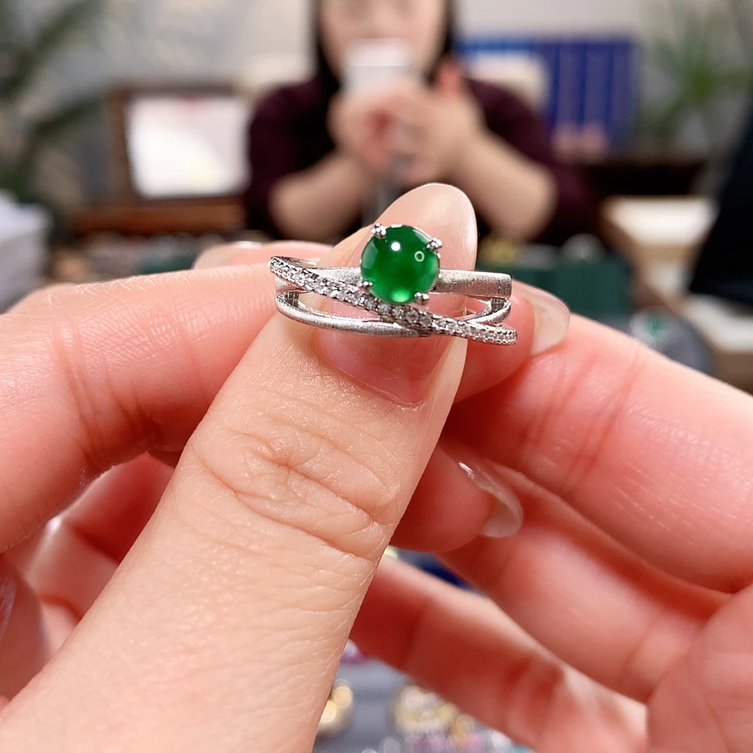 翡翠银S925镶嵌戒指银河戒指