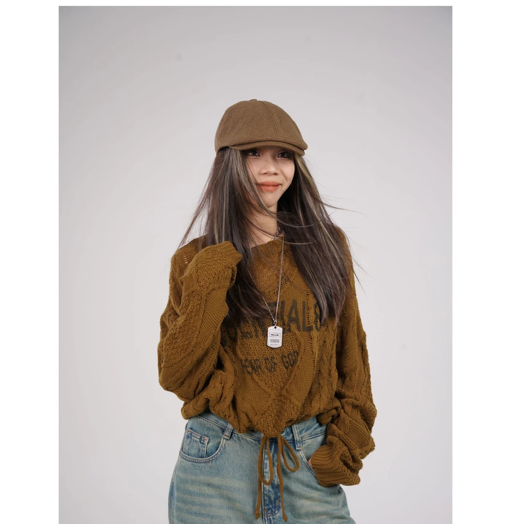 JOJO年度大清货！【616】秋季美式字母抽身毛衣短款长袖上衣