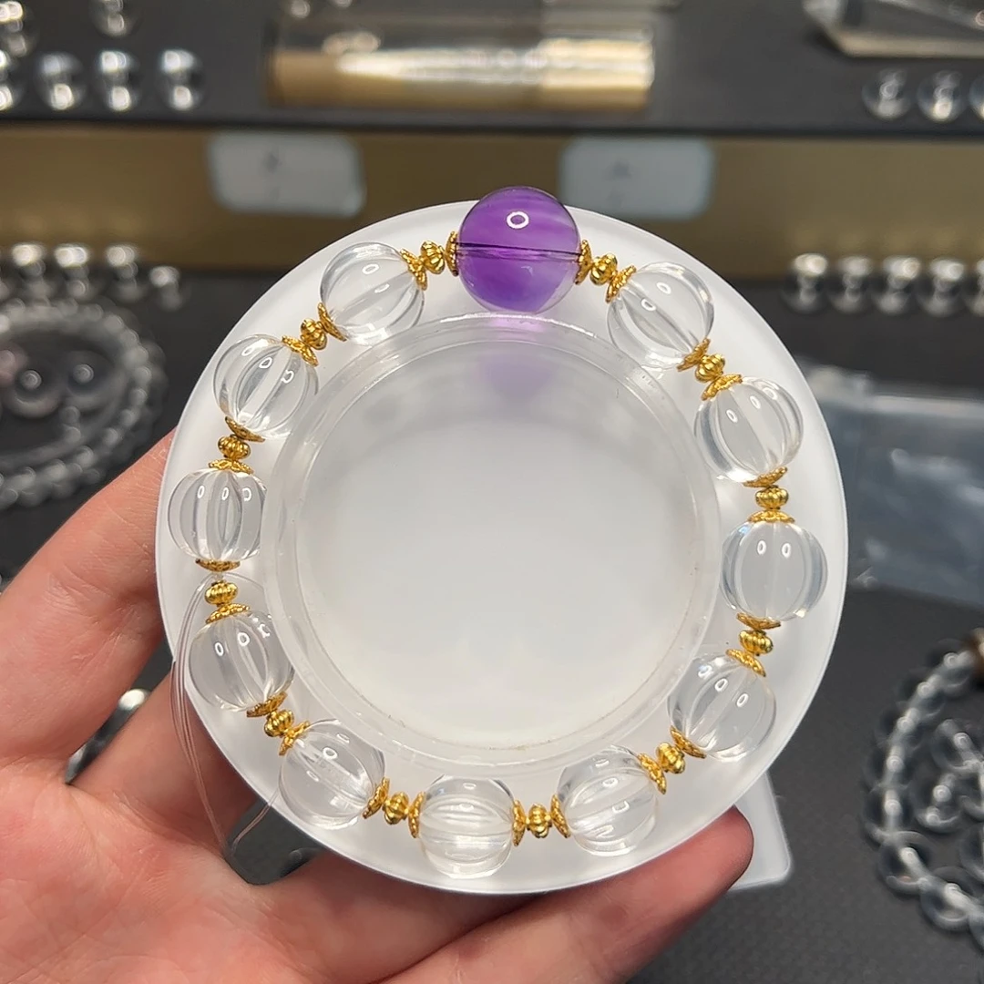 水晶手链未镶嵌方*白水晶纯天然全净体12mm瓜珠+