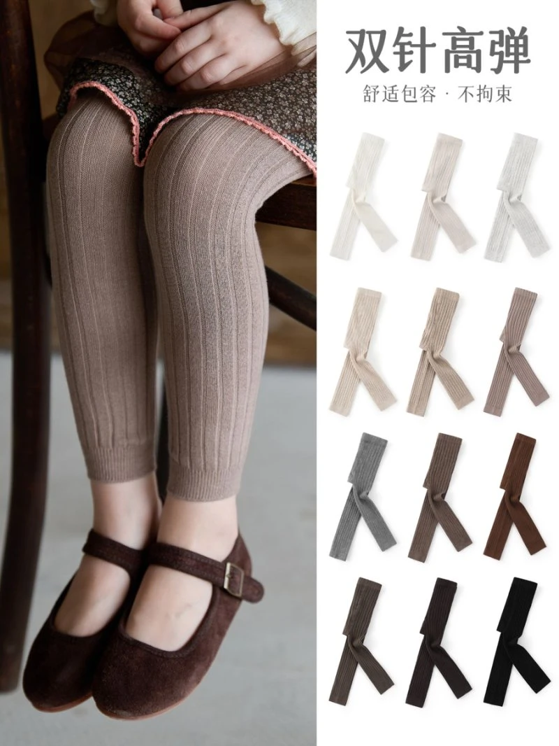 MUMU儿童九分宽条连裤袜25年春秋新款精梳棉女童打底裤宝宝连裤袜