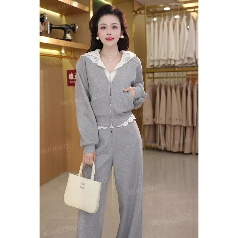 时尚套装小香风显瘦气质休闲减龄宽松小个子洋气春季蕾丝两件套