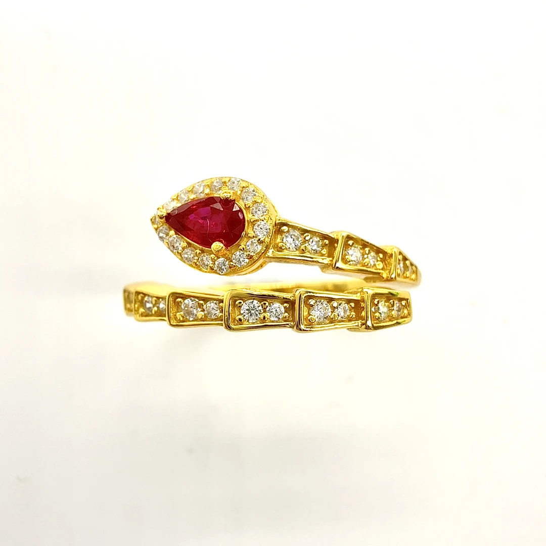 【石古会】S925银红宝石灵蛇设计戒指开口【多样性发一】【HBS021】