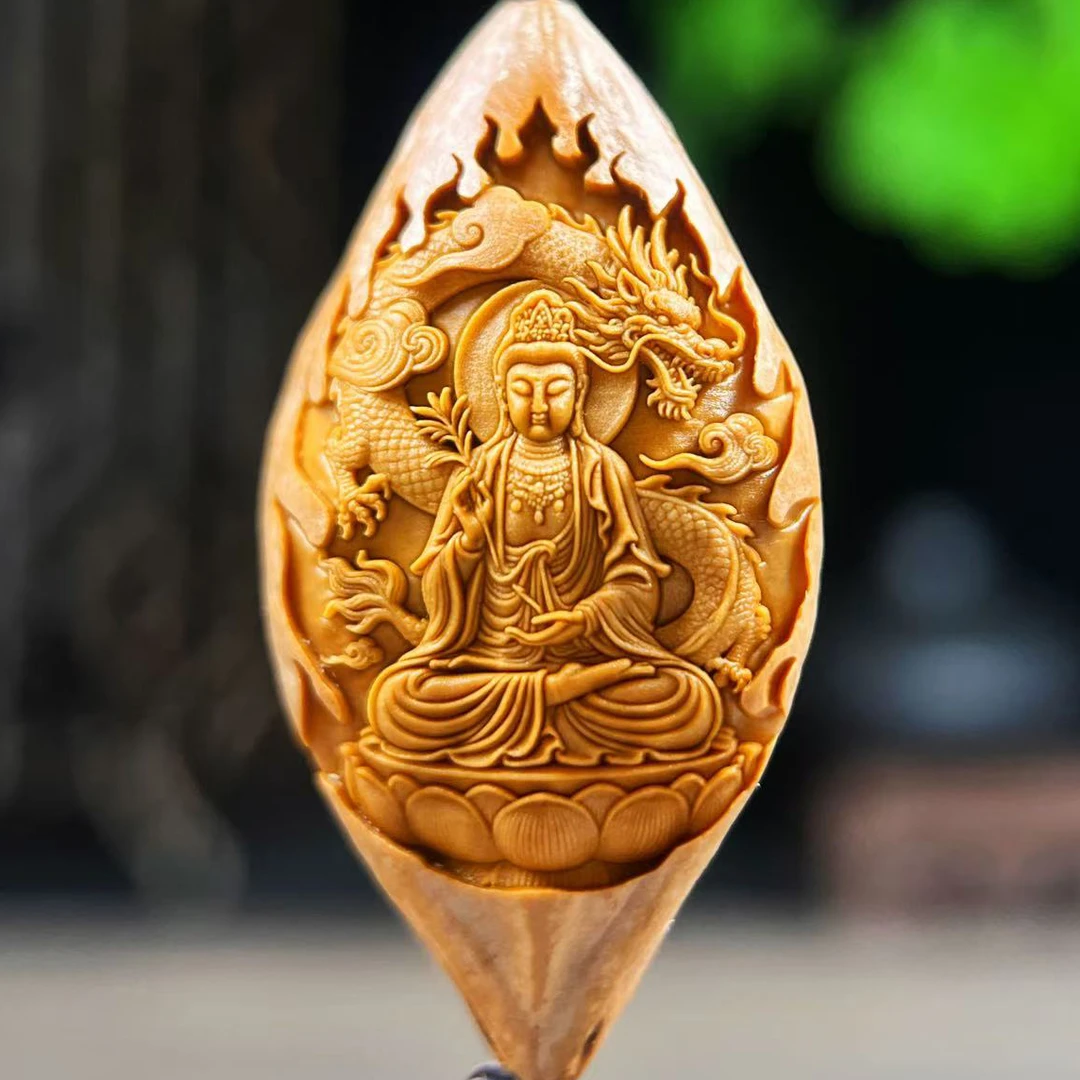橄榄2.0龙观音单粒 原皮浮雕橄榄核雕刻单粒手机吊坠钥匙坠男女款