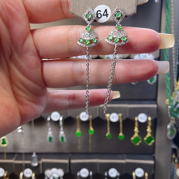 翡翠银S925镶嵌耳饰翡翠A货