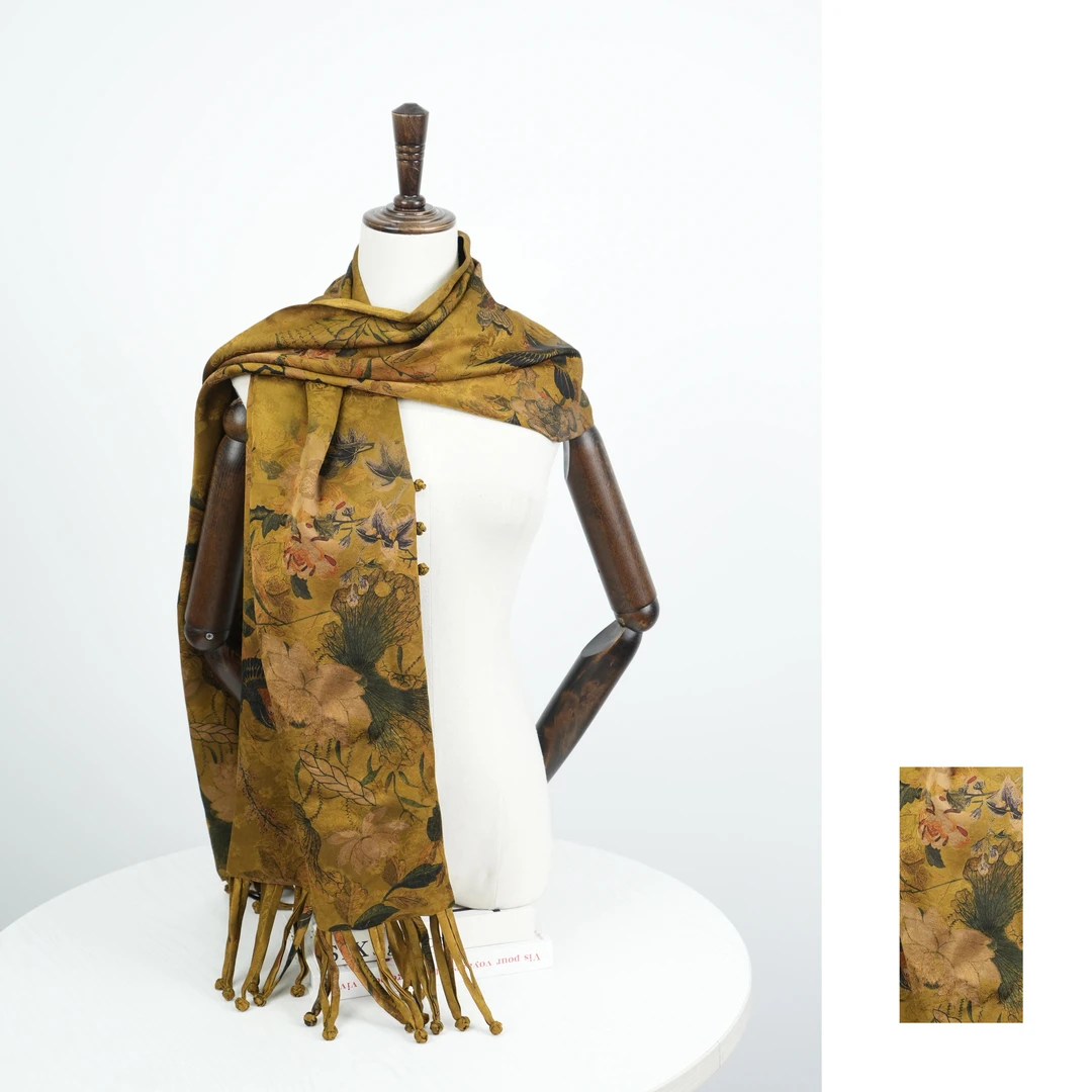 云罗【锦绣繁华】新款桑蚕丝围巾高档旗袍披肩送妈妈母亲节礼物