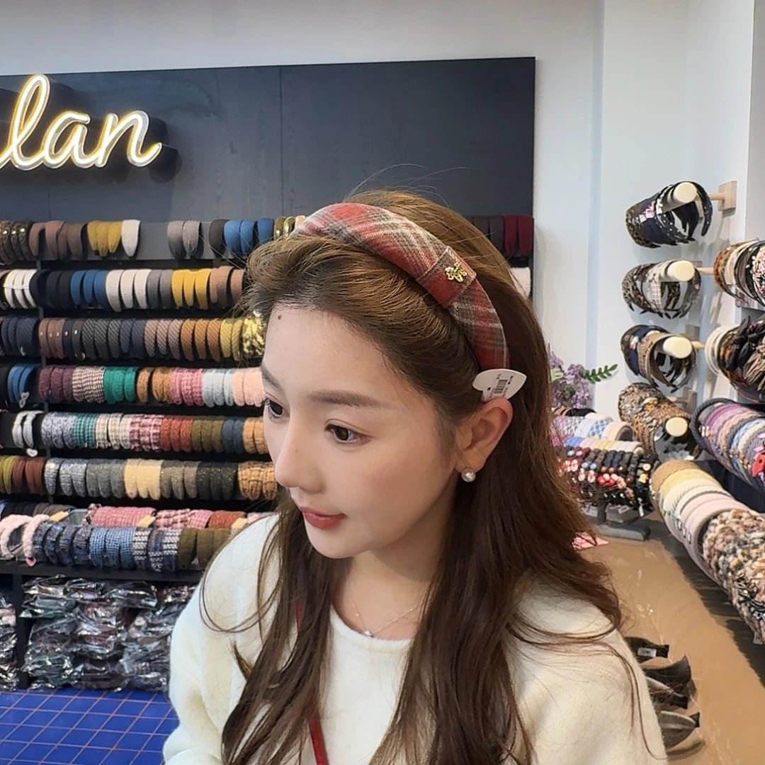 非金属新年款红格子发箍