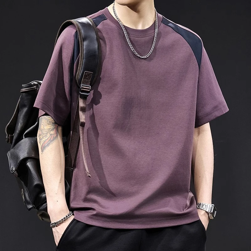 MR.MUDI/穆迪先生美式拼色潮牌短袖t恤男士夏季2025新款大码高端