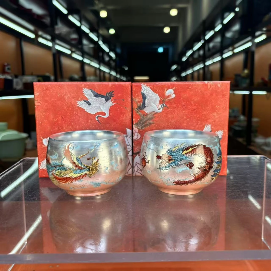 秋香茶具 龙凤瓷胎包银缸杯主人杯品茗杯-2386