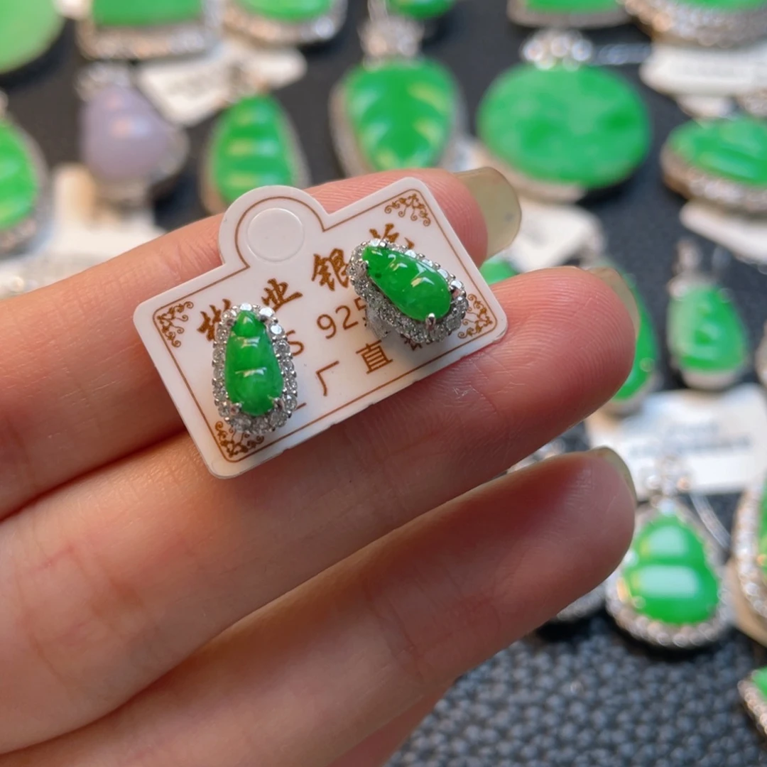 翡翠银S925镶嵌吊坠(不含链)耳钉