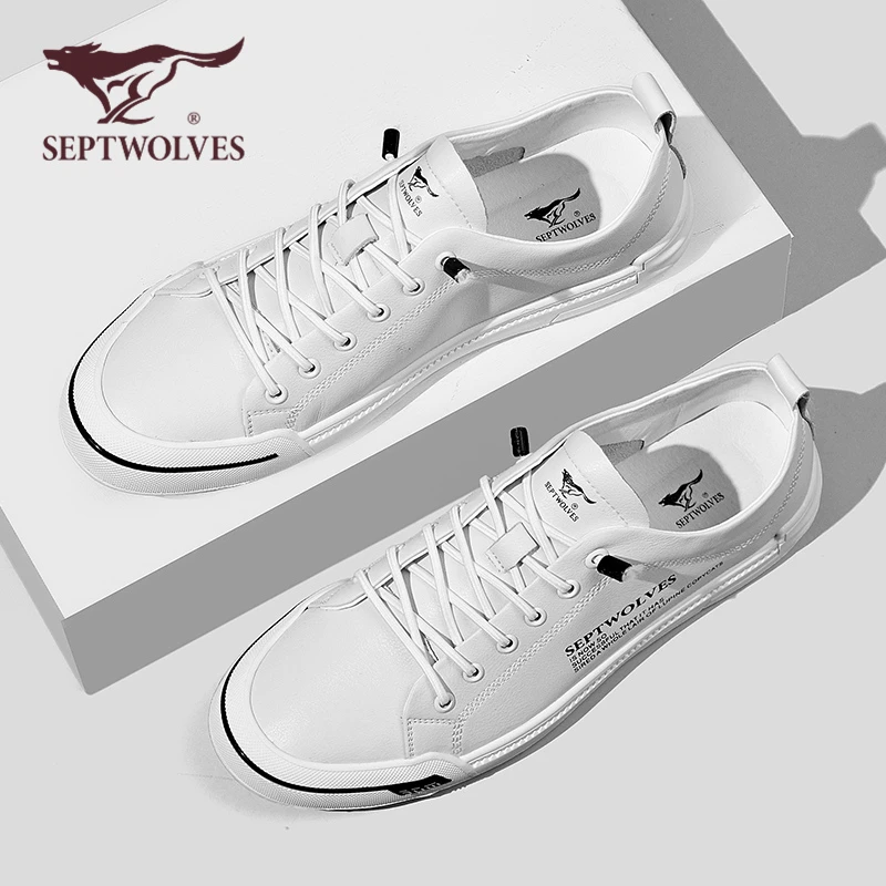 七匹狼官方正品男鞋秋季透气百搭小白鞋男士一脚蹬休闲鞋真皮板鞋