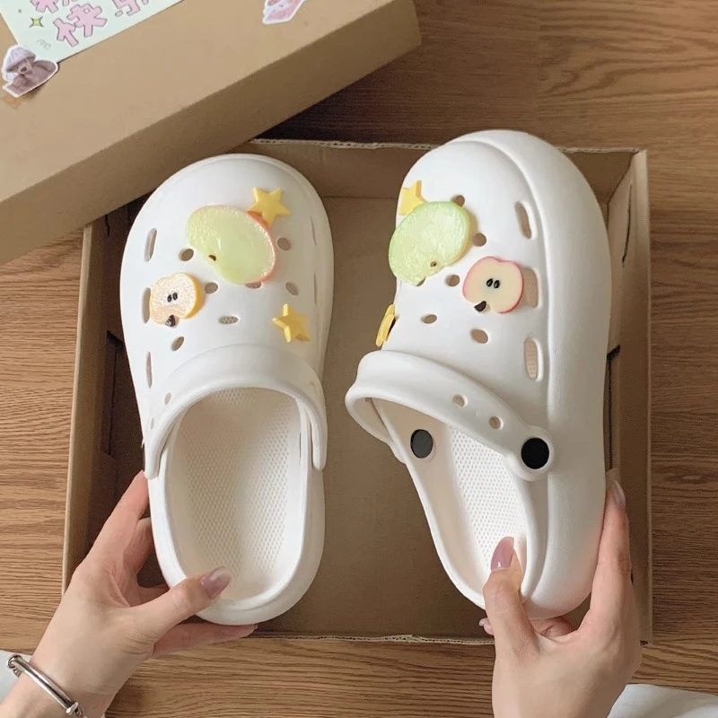 苹果派洞洞鞋女款2025新款夏季外穿凉拖鞋厚底沙滩鞋防滑包头拖鞋