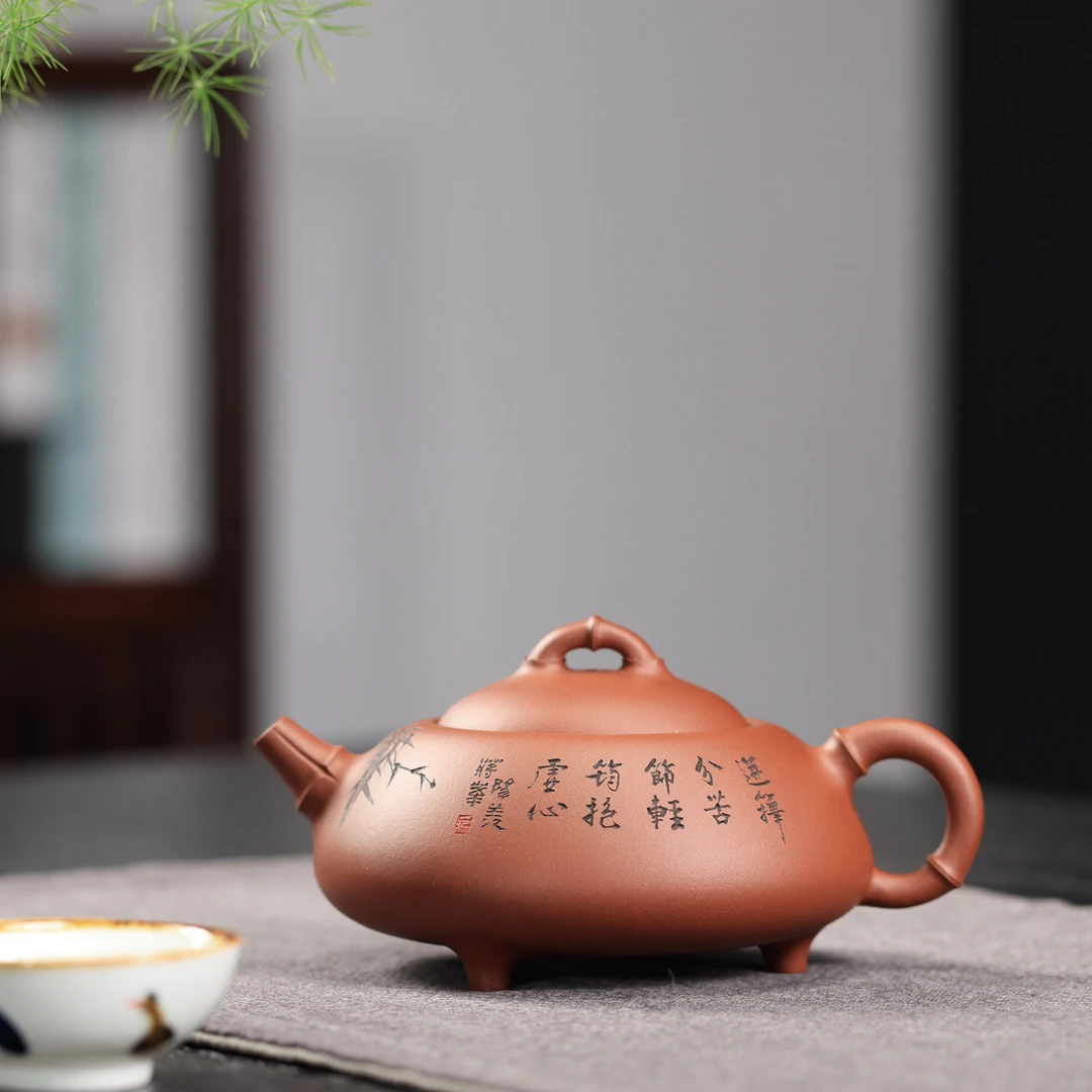 三足竹鼎紫砂壶原矿底槽清·350cc