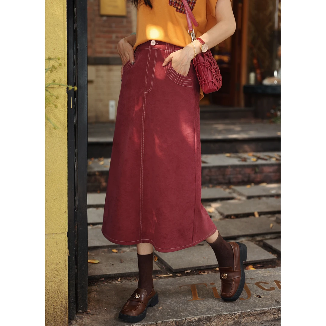 陈大器【小叶紫檀】遮胯显瘦a字直筒半身裙女休闲高腰裙子JK0725257