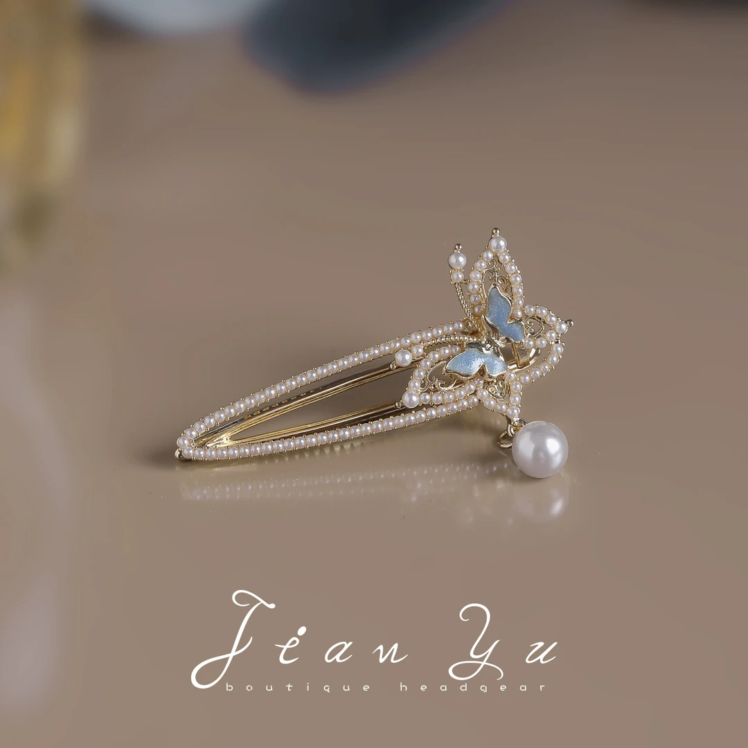 新中式国风发饰蝴蝶流苏发夹超仙气质侧边一字夹高级感精致头饰女