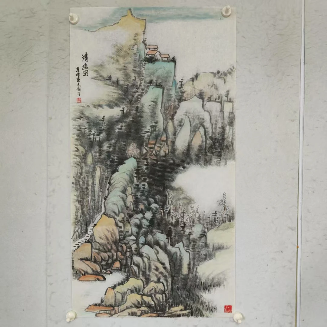 135 纯手绘老字画《清幽图》中堂  尺  99×53