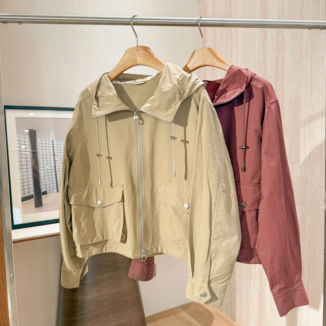 曼辰manchenh"LP双口袋"客订面料双口袋连帽短款风衣外套