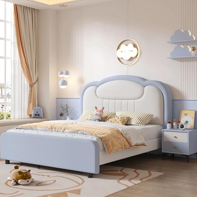 青少年儿童床男孩单人床女孩公主床小户型储物床真皮儿童床软包床