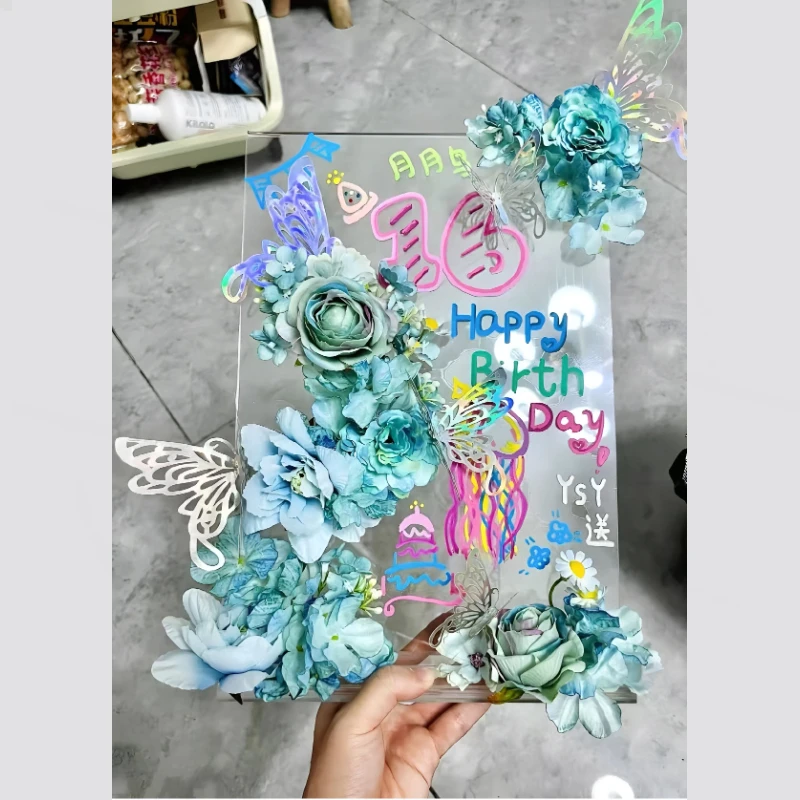 新款亚克力立牌仿真花卉蝴蝶diy绘画创意涂鸦手绘送纪念生日礼xy
