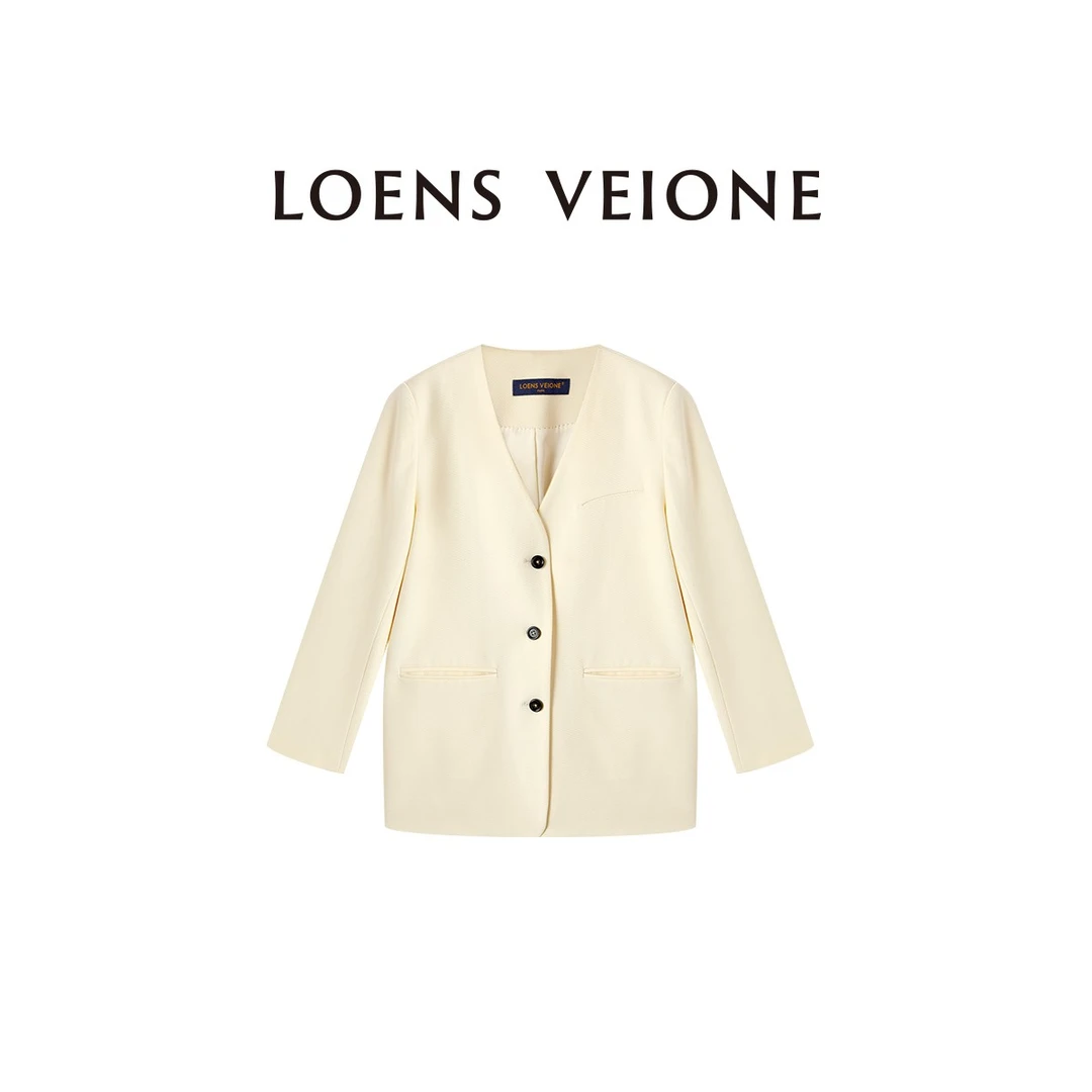LOENS VEIONE/罗拉【诺亚】米白色三粒扣轻奢西装24CVCB0273N