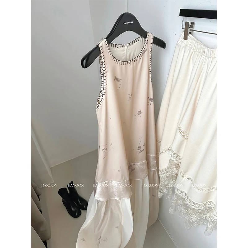 BANGON 法式复古拼接吊带连衣裙名媛气质高级感2025年新款裙子女