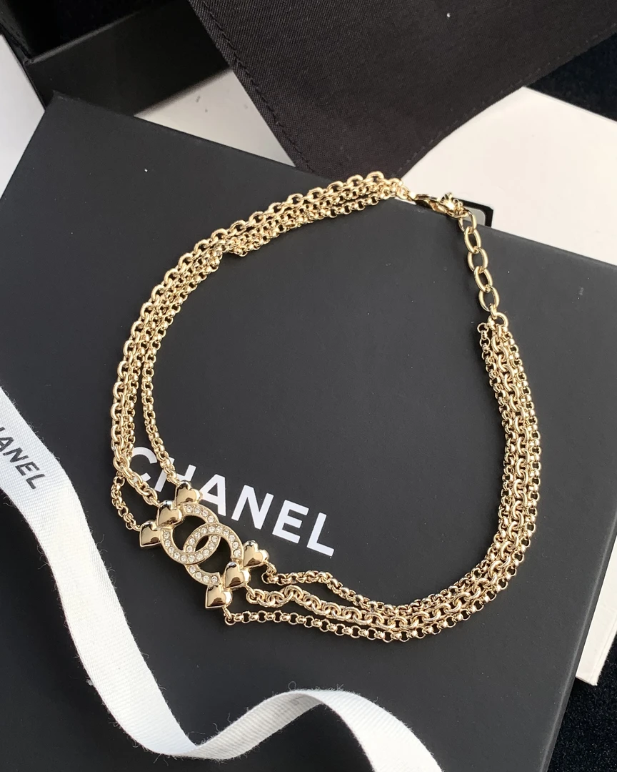 95新 Chanel/香奈儿 双C镶钻 chocker爱心项链 18060373