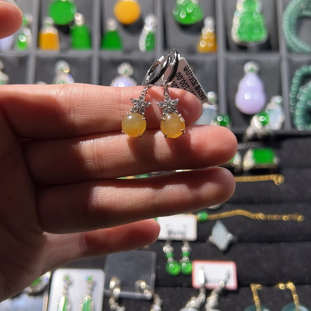 翡翠银S925镶嵌耳饰耳饰