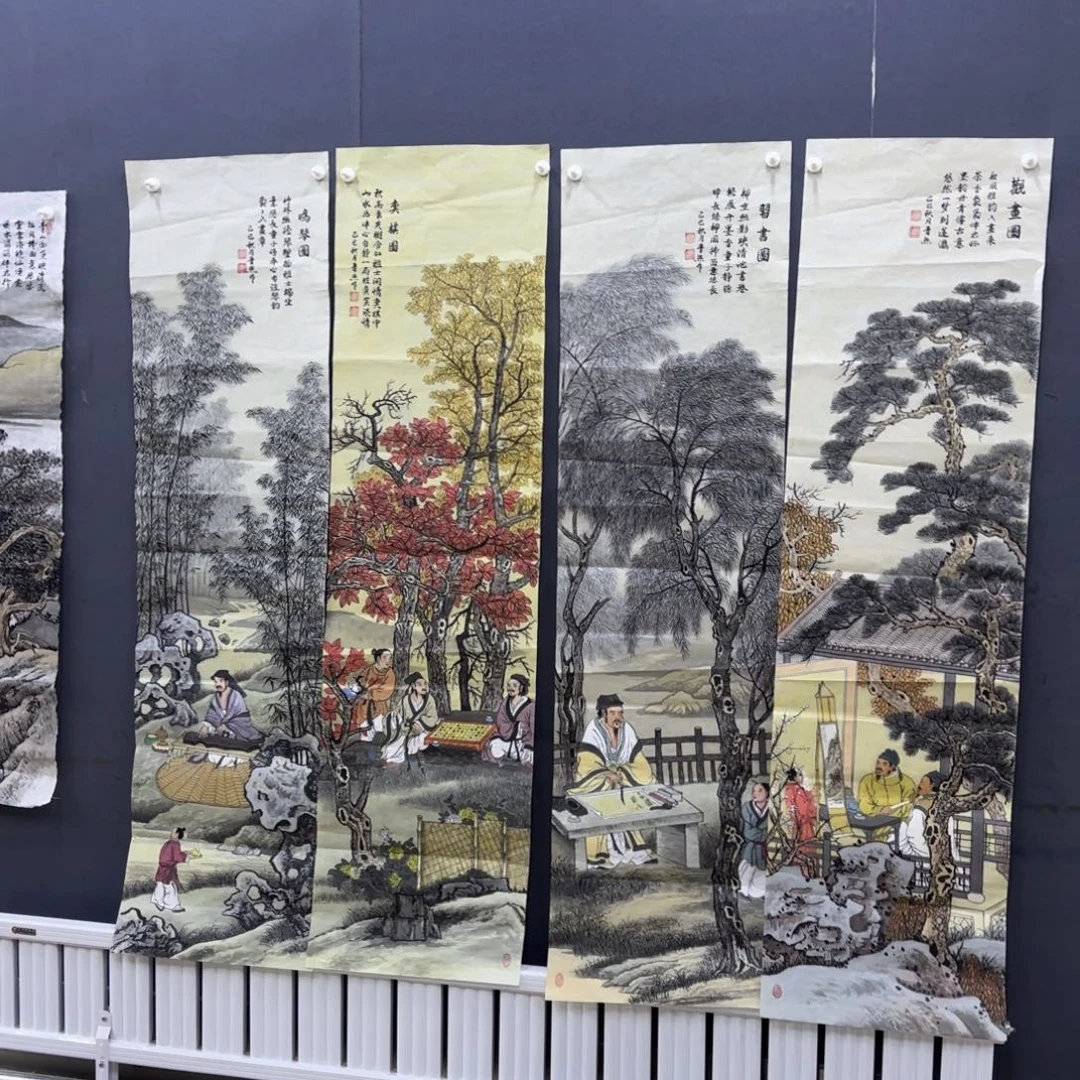 国画孙晋熙六尺四条屏艺