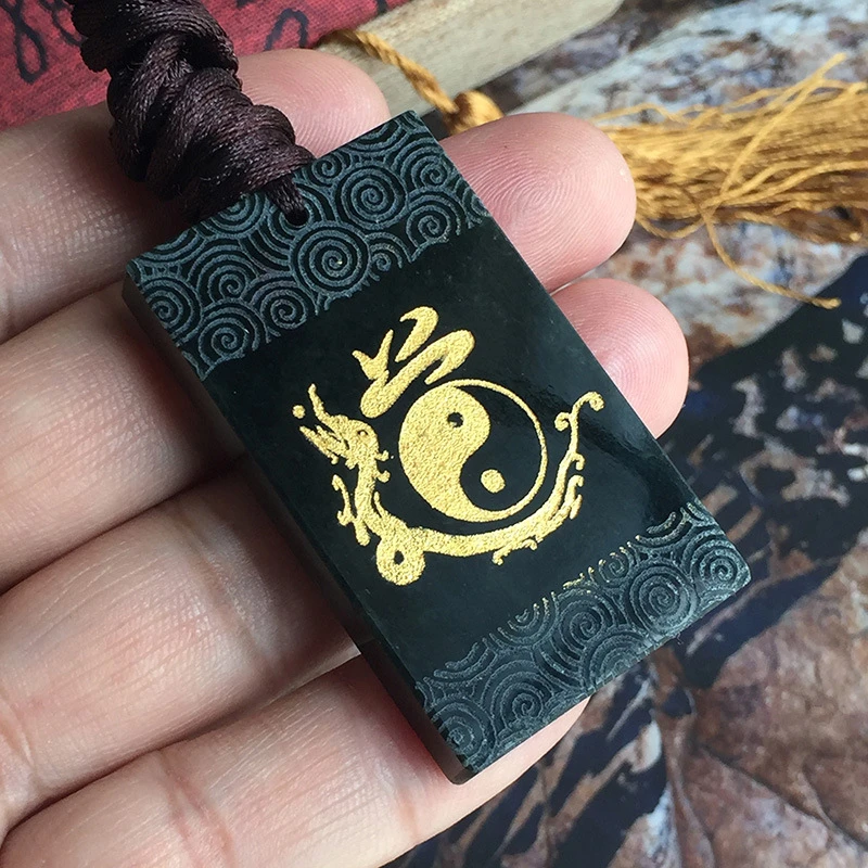 定制雕刻和田玉青玉八卦道法自然六甲神印双面吊坠牌道士男女同款