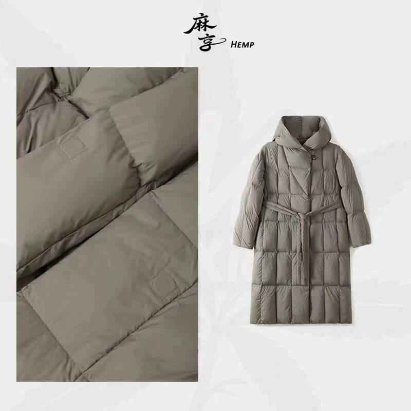 麻享【天际线·90鹅绒服】连帽泡芙羽绒服过膝女款保暖外套FSY51177