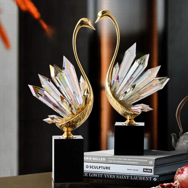 高档水晶天鹅装饰摆设现代轻奢客厅玄关酒柜摆件结婚礼物乔迁礼品