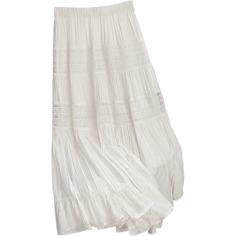 【欧若风】丝柏舍2025春女清新镂空高腰中长款A字半身裙S51B1056B