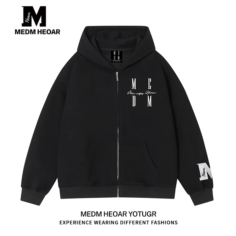 【三标齐全】MEDM HEOAR刺绣拉链帽衫男美式休闲连帽卫衣宽松外套