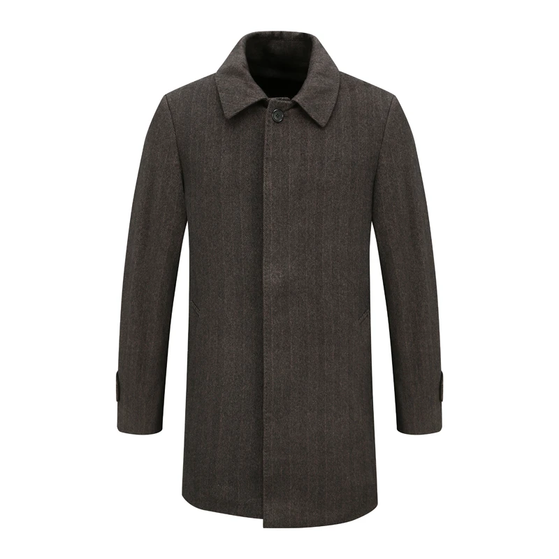 SL73仕东秋冬男式毛呢大衣 直排扣保暖防风外套 褐色