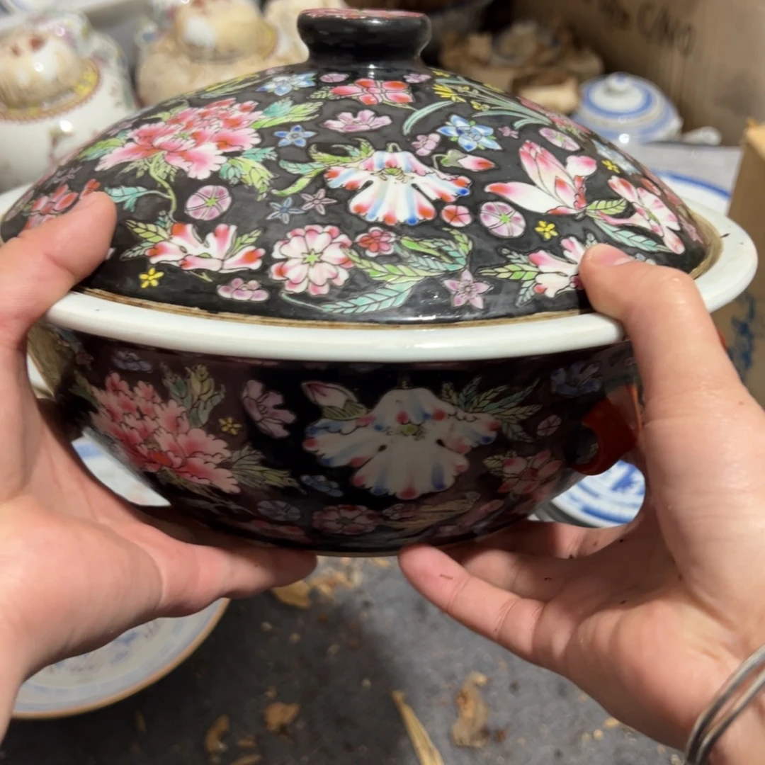 陶其他黑底万花手绘品锅