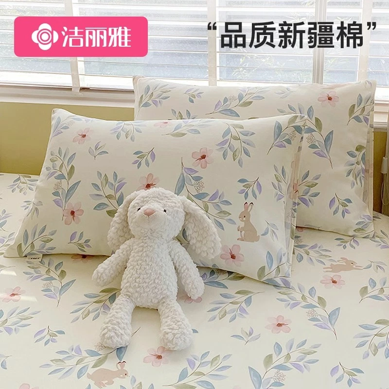 洁丽雅纯棉老粗布枕套一对装全棉枕头套48cmx74cm家用枕芯内胆套