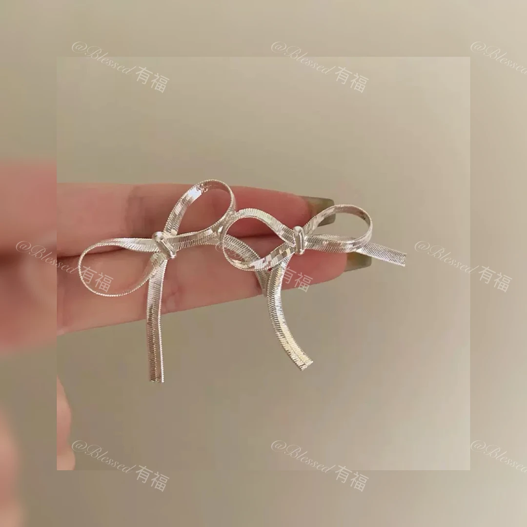 铜合金耳饰 「银絮蝶结」蝴蝶结耳钉气质优雅温柔高奢百搭甜美女13