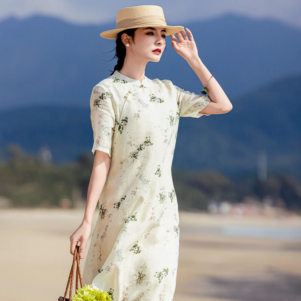 新中式改良旗袍苎麻小个子连衣裙日常优雅复古中国风夏季气质显瘦