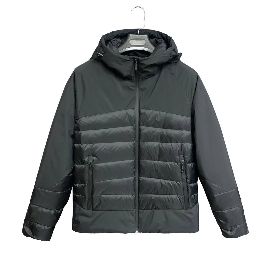 黑色连帽进口面料防水防风防水防雪保暖御寒男款鹅绒羽绒服36321