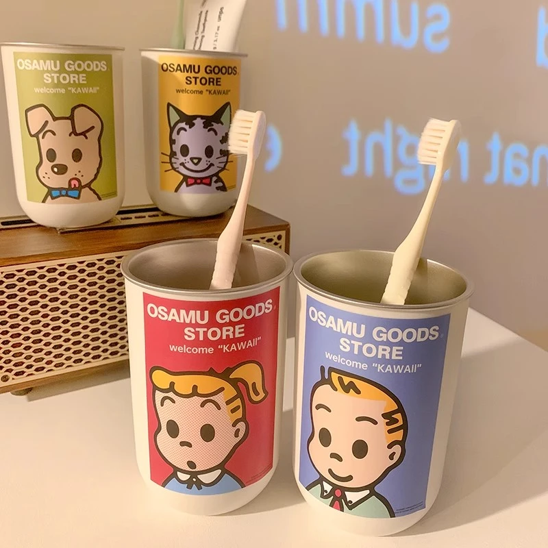 可爱情侣漱口杯轻奢高端不锈钢家用牙刷杯学生旅行便携带洗漱杯