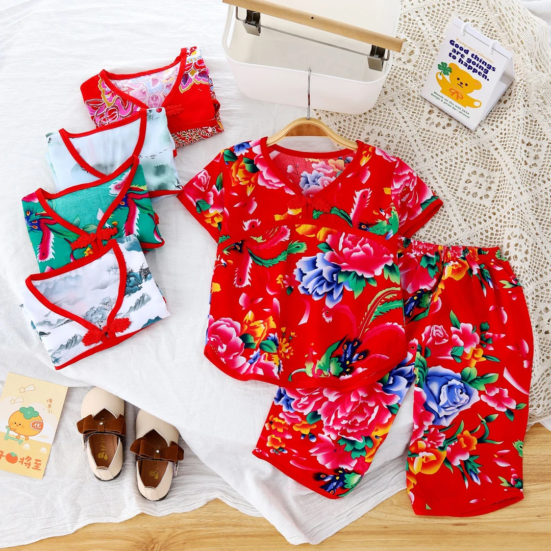 夏季套装童装薄款唐装民族风网红幼儿小孩洋气夏款小童儿童短袖