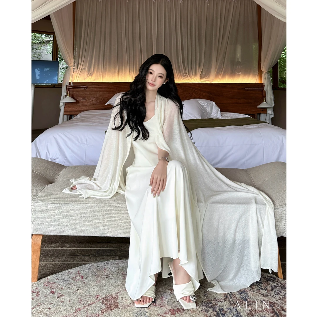阿琳ALIN【艾影】超仙气质披肩斗篷法式V领吊带连衣裙套装AL5GSZ11