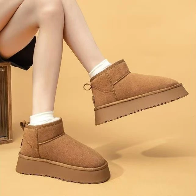 雪地靴平底增高2025新款雪地靴保暖时尚百搭冬季加绒加厚