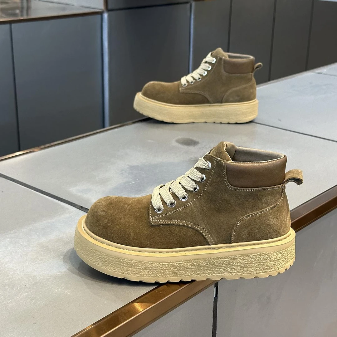 英伦风高端男鞋复古秋冬新款时尚百搭高帮系带厚底增高轻奢休闲鞋