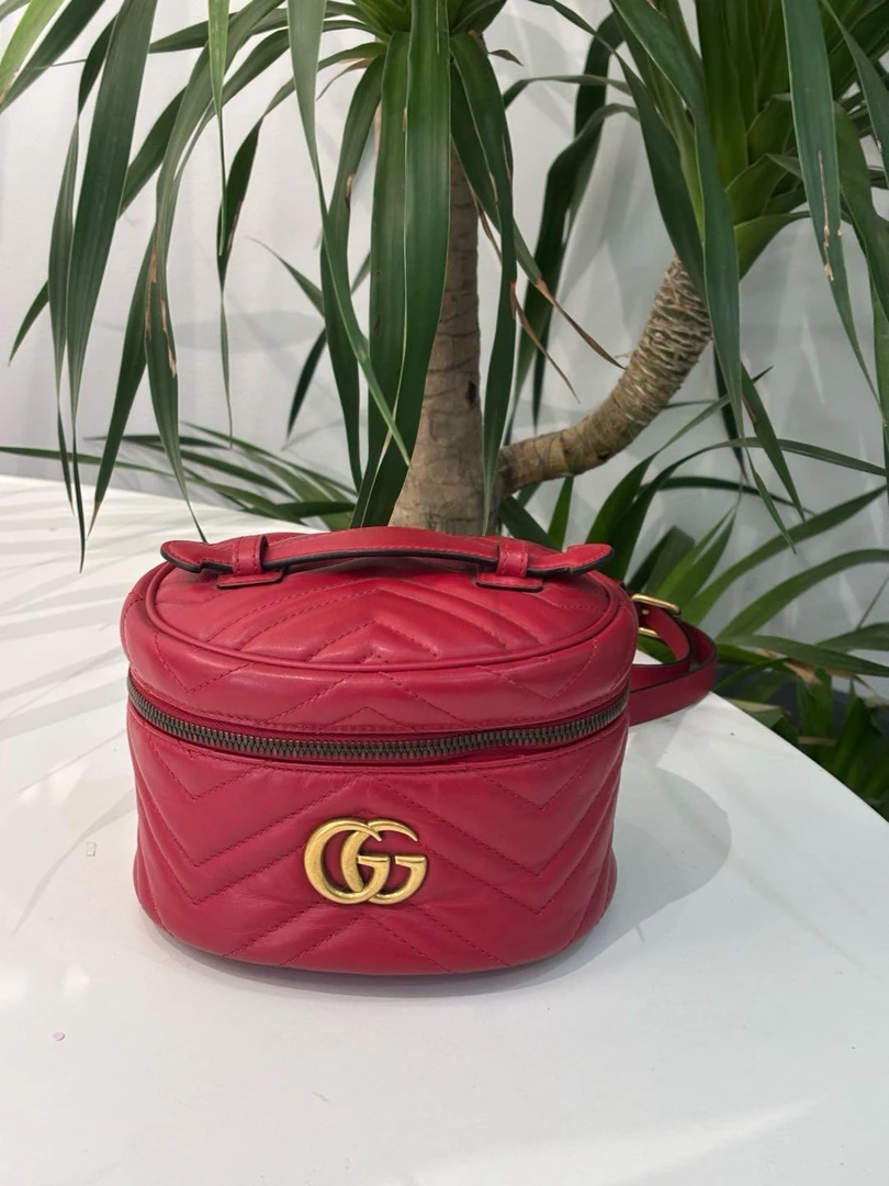 95新 GUCCI/古驰 红色牛皮马蒙双肩包52141271