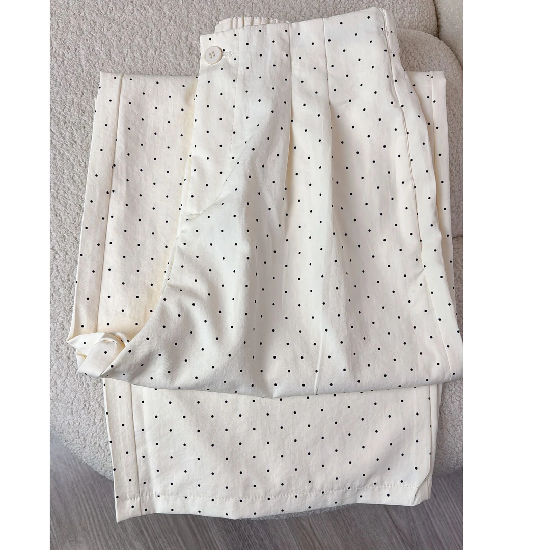 冰丝波点阔腿裤女春秋薄款宽松显瘦垂感慵懒风山本西装裤子